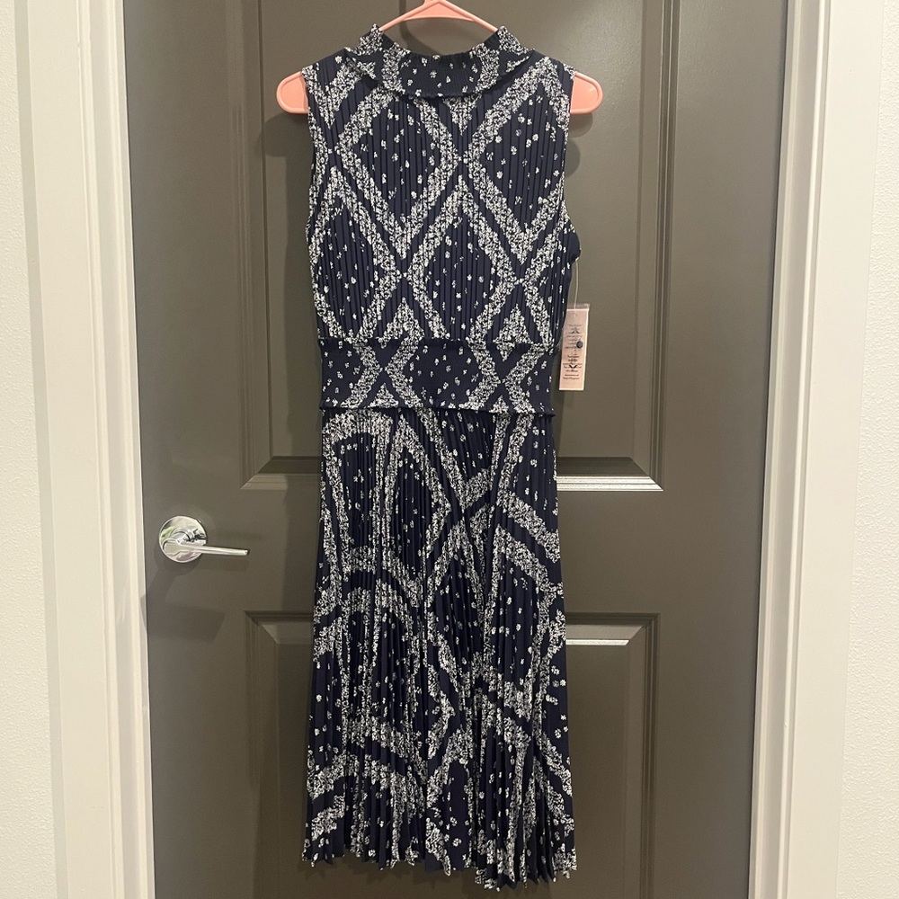 Nanette Lepore Navy and White Sleeveless Midi Dress